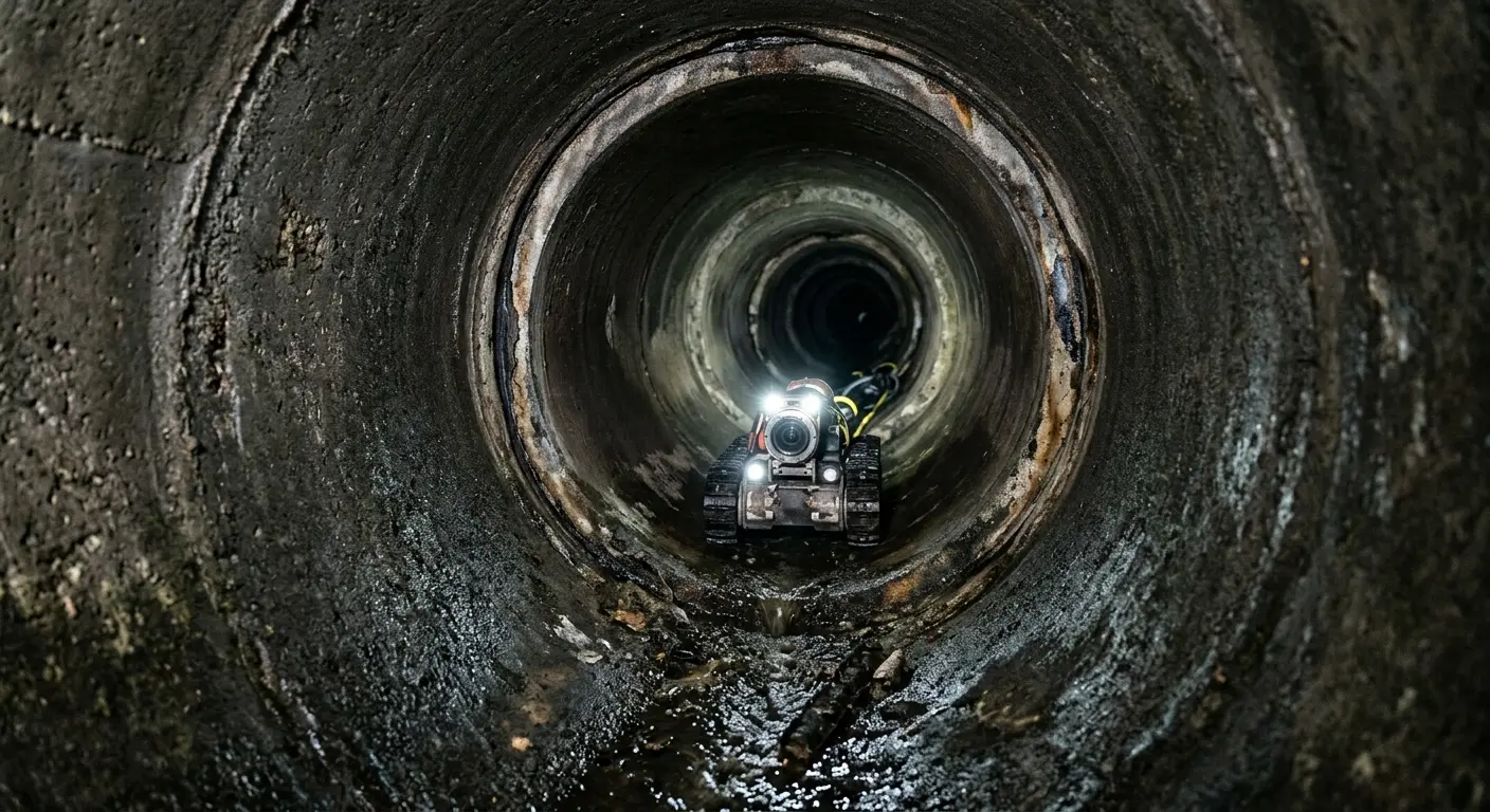 Robotic sewer camera inspecting pipe interior for Drain Snake Service in Voorhees